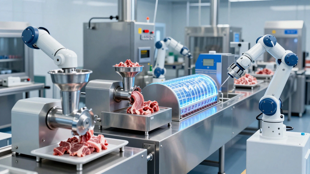 An integrated food production line showing mechanical, thermal, and packaging units working together in sequence.