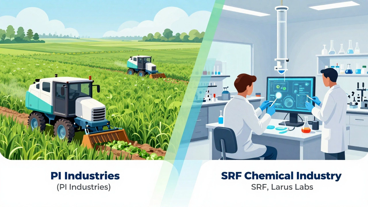 Split image showing agriculture and high-tech lab