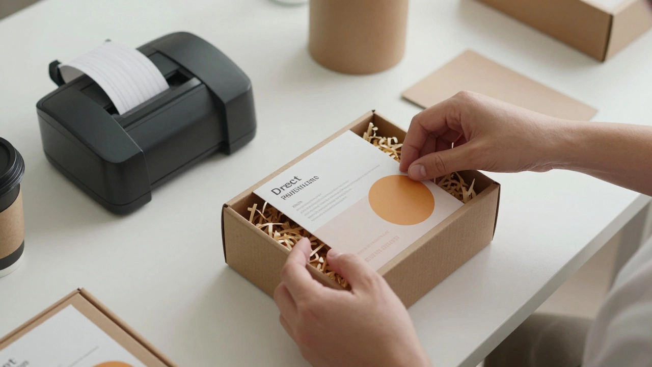 Hands packing a finished product into a branded box for shipping