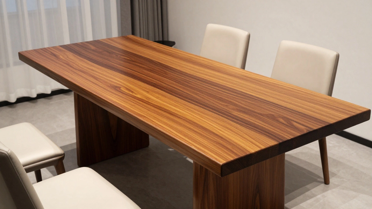 Sheesham wood dining table with distinctive dark grain patterns