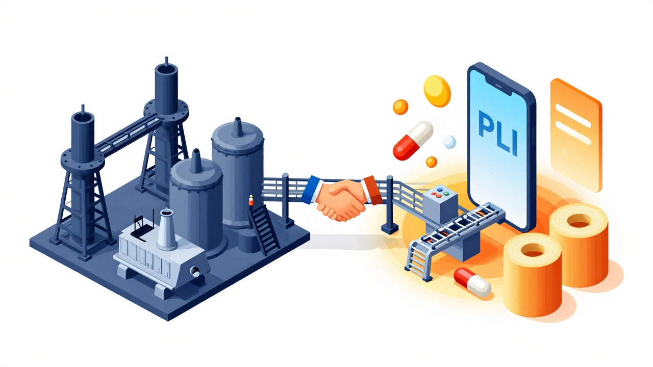 Split graphic showing PSU structures and private sector manufacturing icons