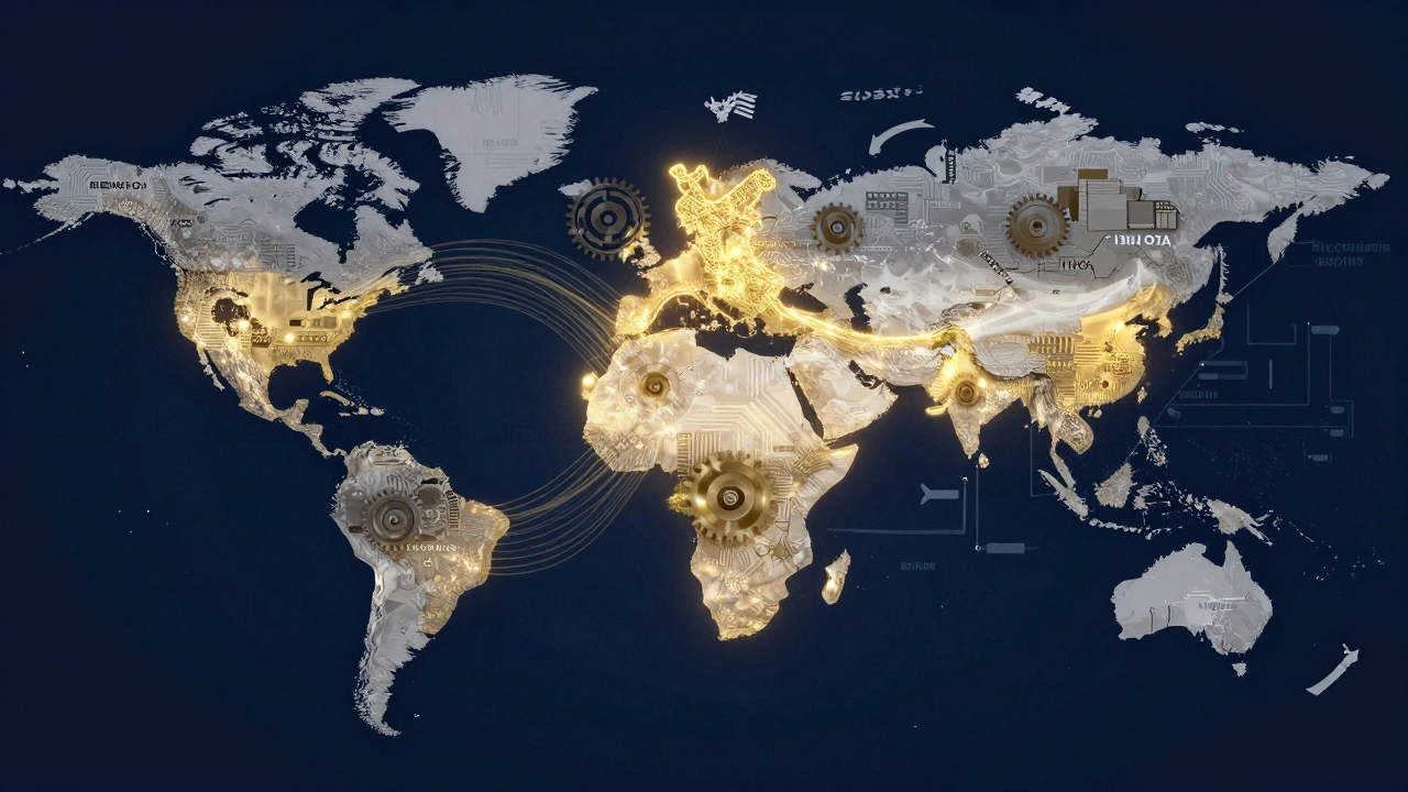 Map of India showing global electronics supply chain connections.