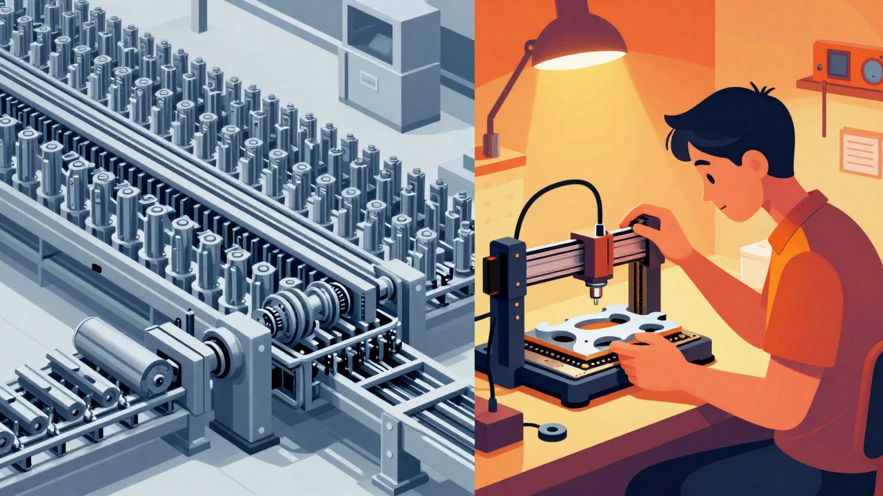 Comparison of rigid mass production versus flexible small-scale workshop